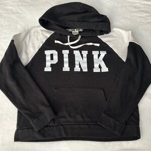 Women Victoria's Secret PINK Black & White Hoodie Sweatshirt Size Large